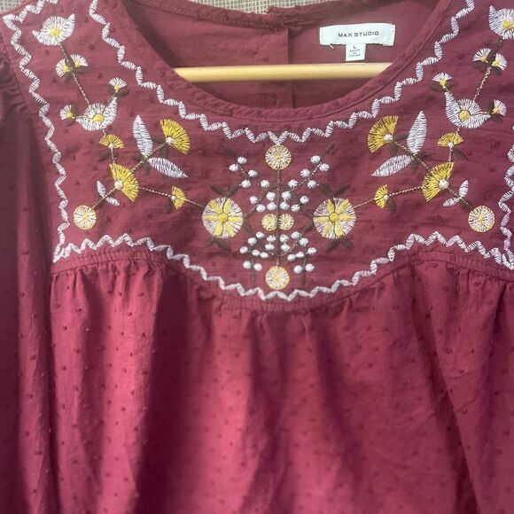 MAX STUDIO BALLOON SLEEVE SWISS DOT EMBROIDERED BLOUSE TOP SIZE L NWOT - Picture 3 of 6